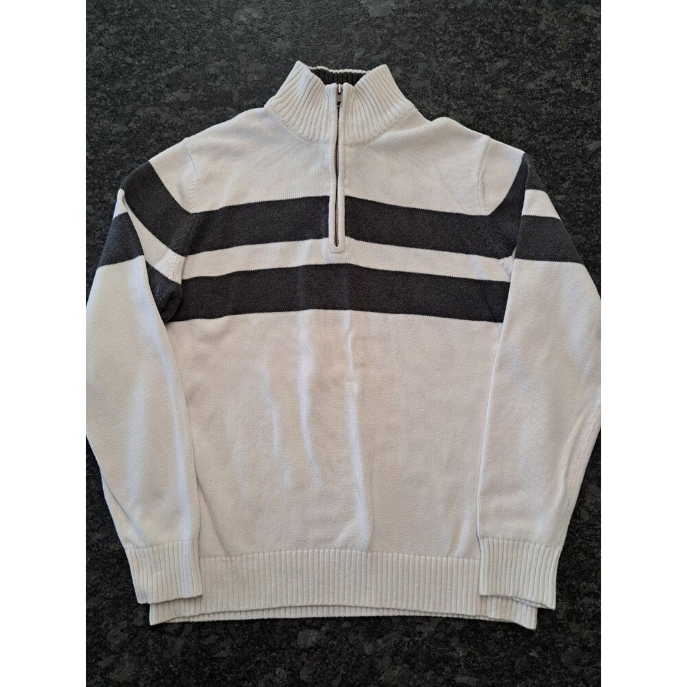 Tommy Hilfiger Quarter Zip Pullover Sweater Striped Men's Medium White & Black